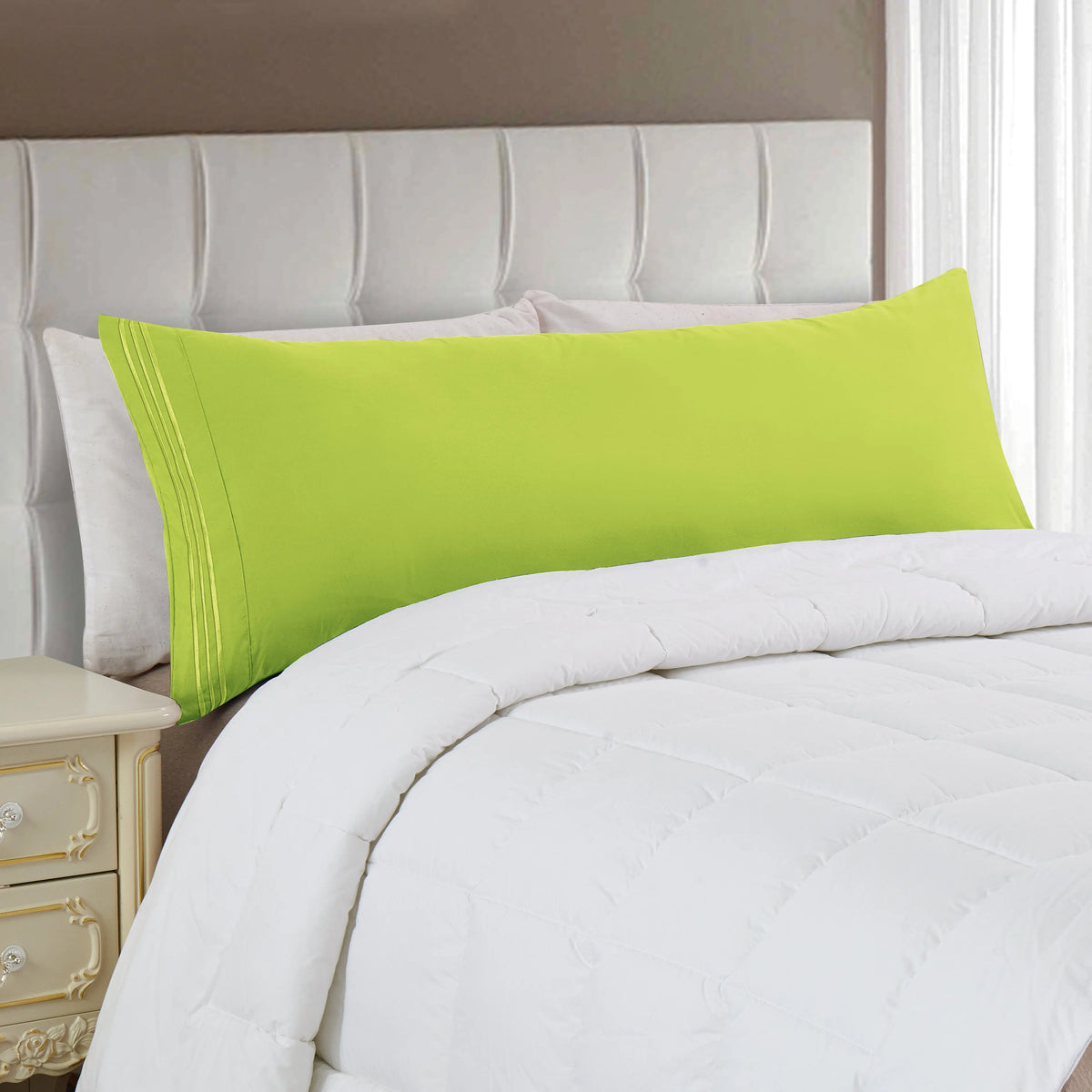 Mocassi 1-Piece Body Pillowcase with 3-Line Embroidery, 1800 Thread Count Hotel Premier Microfiber
