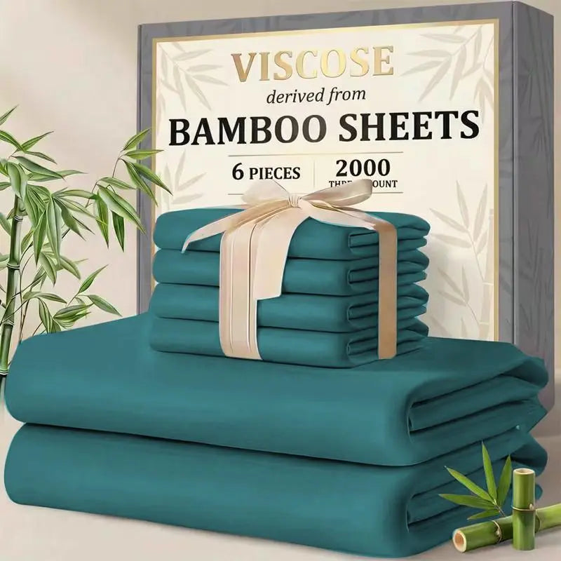 MUXHOMO 4/6pcs Bamboo Sheet Set - 1660TC Silky Soft High Weave Luxurious Bed Sheet, 16-in Deep Pocket Hugs Mattress, Breathable All-Season, Queen Size, Multiple Sizes for Adults