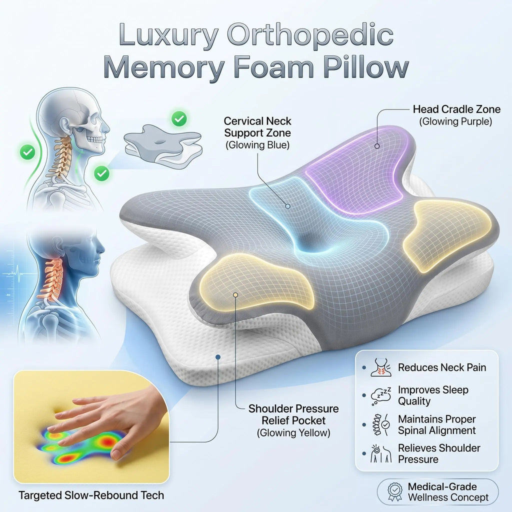 Cervical Neck Pillow for Sleeping - Orthopedic High-Density Curved Memory Foam, Ergonomic Support for Neck & Shoulder Pain Relief, Breathable Washable Cover, Sleeping Aid for Side/Back Sleepers, Good Posture & Posture Fix Gap Filler, Cervical Neck Pillows