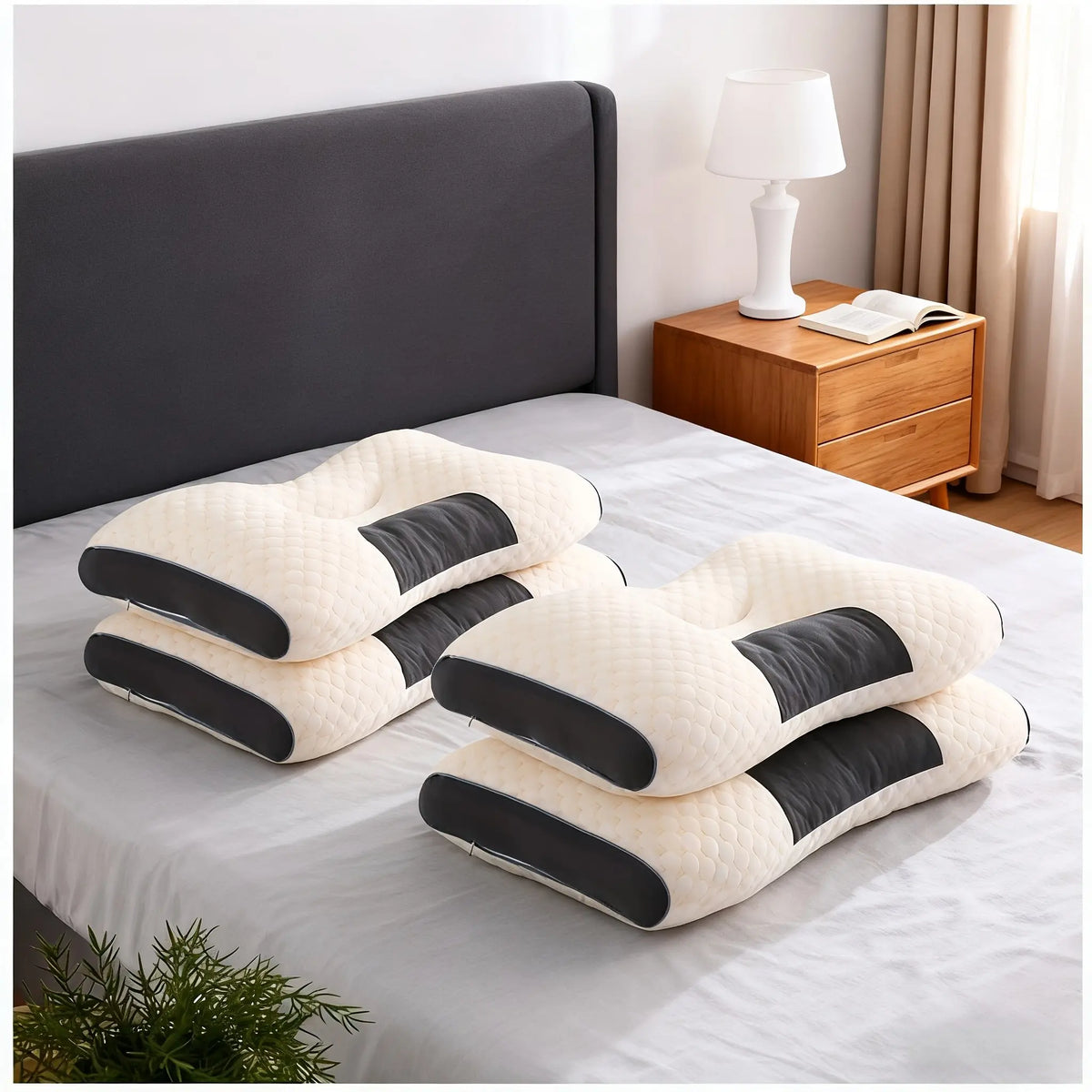 Ergonomic Pillow for Deep Sleep, Neck Support for Side & Back Sleeper, with Durable Polyester Fiber Core, Relief Pillows