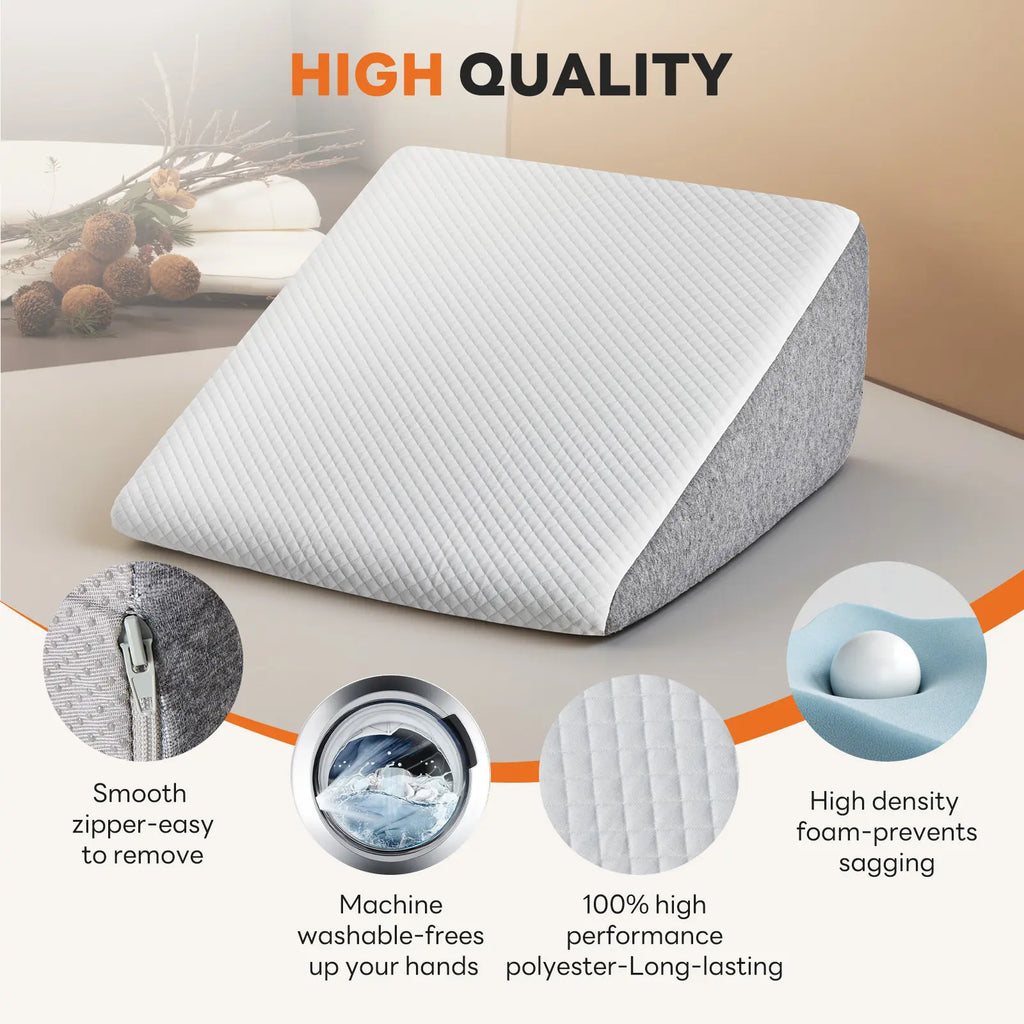 Sweetcrispy Premium Memory Foam Wedge Pillow - Supportive Sitting Sleep Cushion with Machine Washable Anti-Allergic Cover, Triangle Design for Sleep Apnea, Neck Care, Minimal Care Cooling Bedding Comfort
