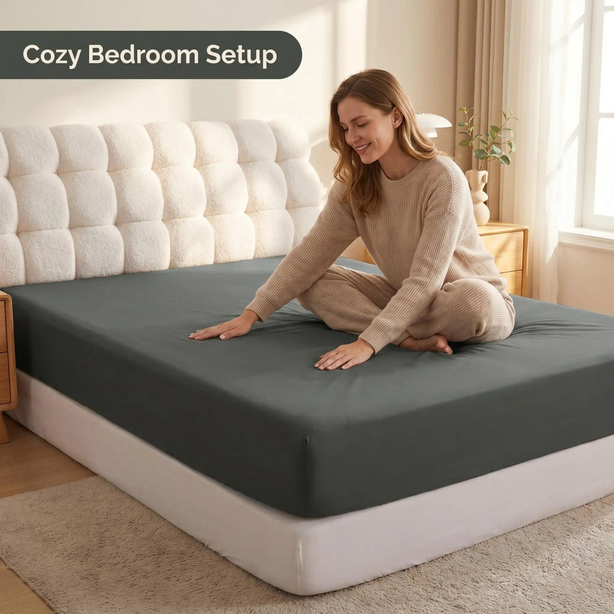 NTBAY Fitted Bed Sheet - Deep Pocket Fit Soft Comfy Bedding, Brushed Microfiber Breathable Wrinkle-Free Cover, All-Around Elastic Stays in Place, No Shrink, Chlorine-Free Bleach Safe, Tumble Dry Low, Oeko-Tex Certified