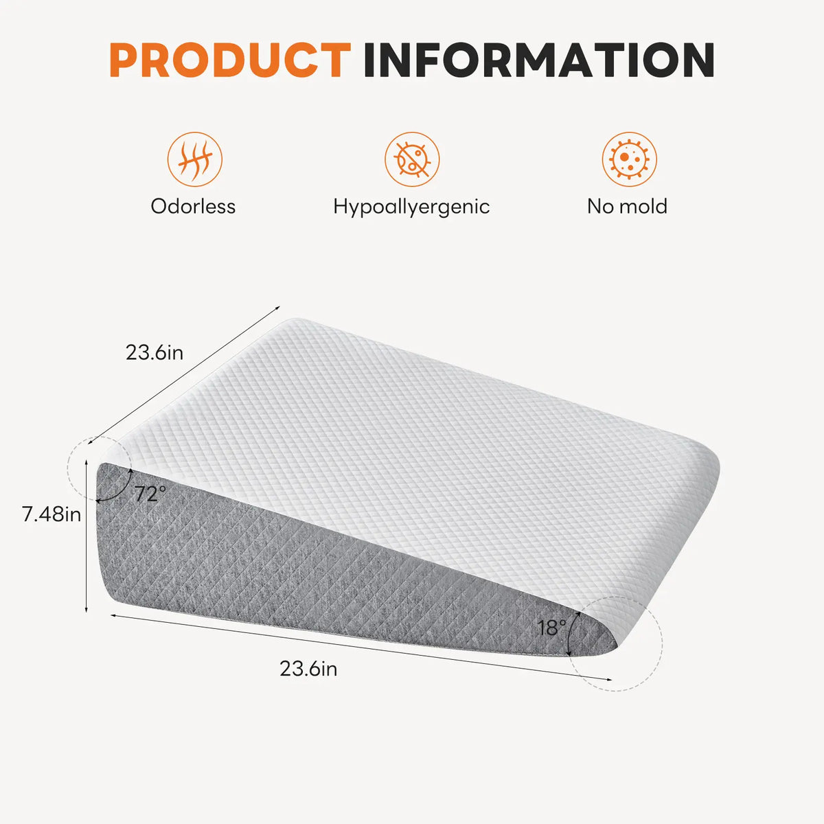 Sweetcrispy Premium Memory Foam Wedge Pillow - Supportive Sitting Sleep Cushion with Machine Washable Anti-Allergic Cover, Triangle Design for Sleep Apnea, Neck Care, Minimal Care Cooling Bedding Comfort