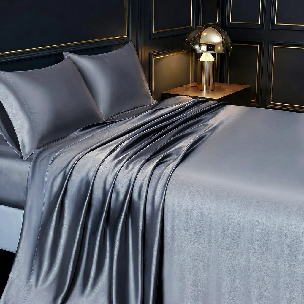 Solid Color Satin Sheets Set 3/4-Piece – Includes Flat Sheet, Fitted Sheet and Pillowcases, Ultra-Silky & Breathable with Natural Luster, Hotel Quality Bedding top sheet summerwins luxury cozy, Machine Wash, satin bed sheets, Skin-Friendly