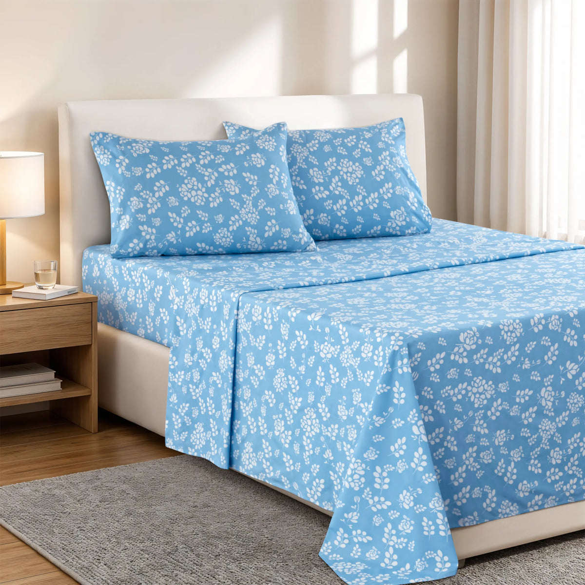 LDC Lux Decor Collection 4-Piece Soft Breathable Decorative Bedsheet Set - 16" Deep Pocket, Floral Bedding, Embroidered Pillowcases, Quatrefoil Design, Fade-Resistant for Long Use, Breathable Warm, Fits Queen/King/California King