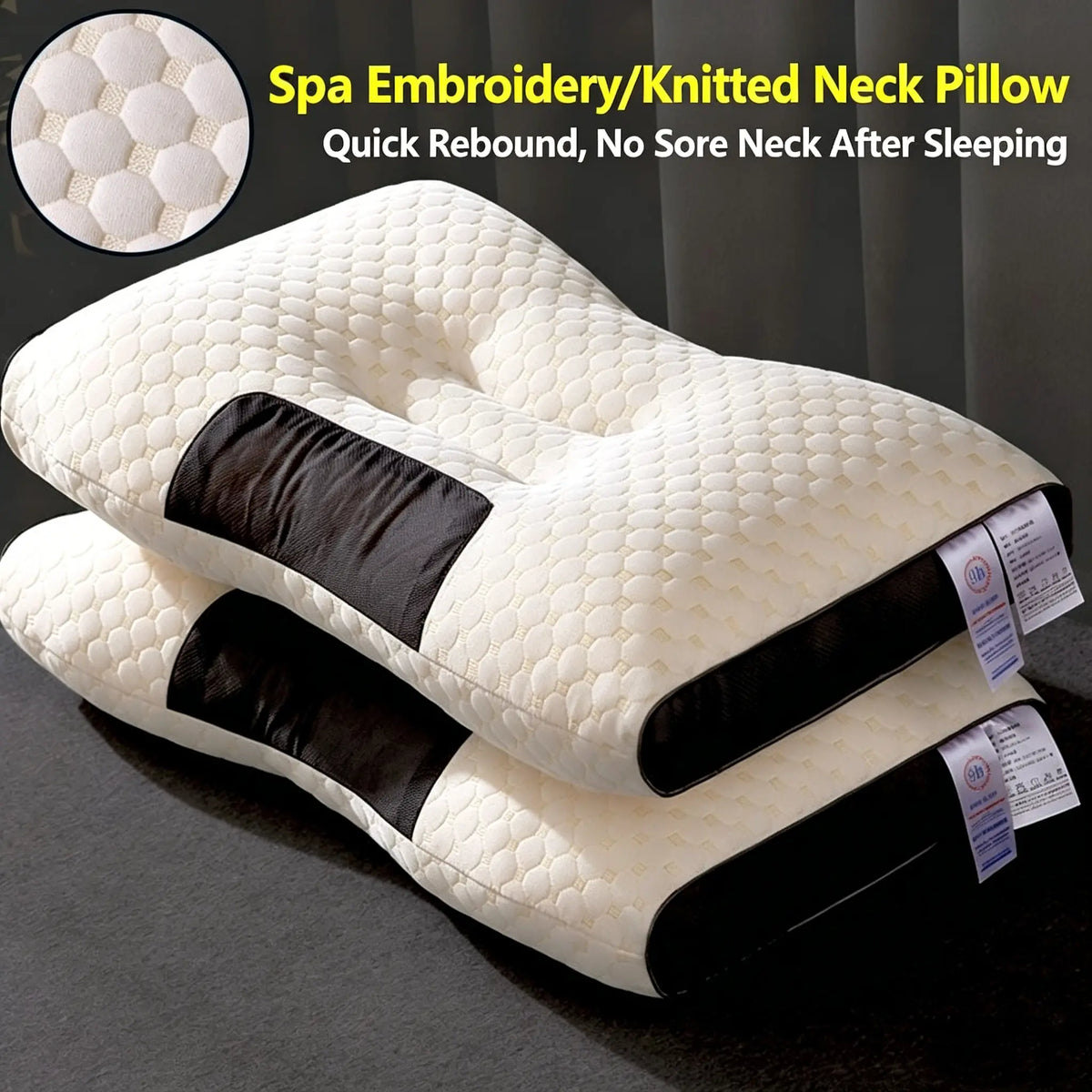 Ergonomic Pillow for Deep Sleep, Neck Support for Side & Back Sleeper, with Durable Polyester Fiber Core, Relief Pillows