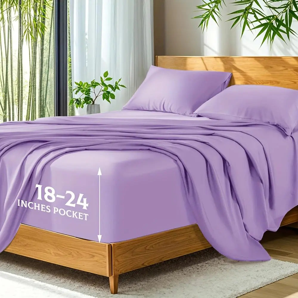 Soft Bamboo Sheets Twin/Full/Queen/King Size - Cooling Bamboo Bed Sheets for Hot Sleepers, Breathable & Moisture Wicking, Hotel Luxury Bedding Set with Deep Pockets