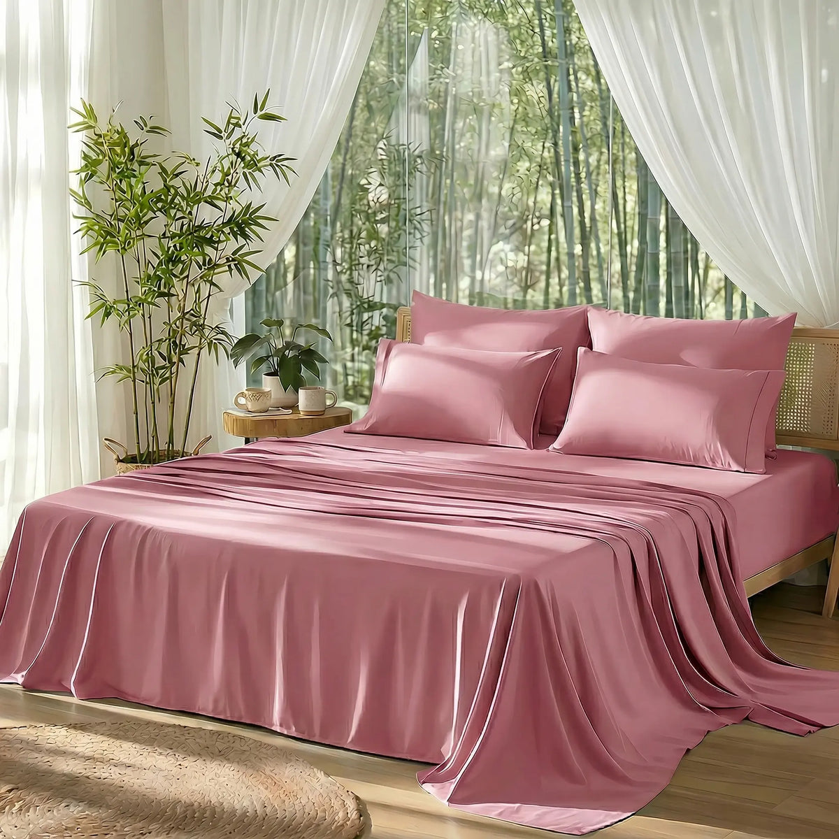 【Memorial Day Deals】Bamboo-Derived Sheet Set – 3/4-Piece Breathable, Hotel-Style Ultra-Soft, 16" Deep Pocket, Wrinkle-Resistant & Fade-Resistant bed accessories natural fabric springglowup