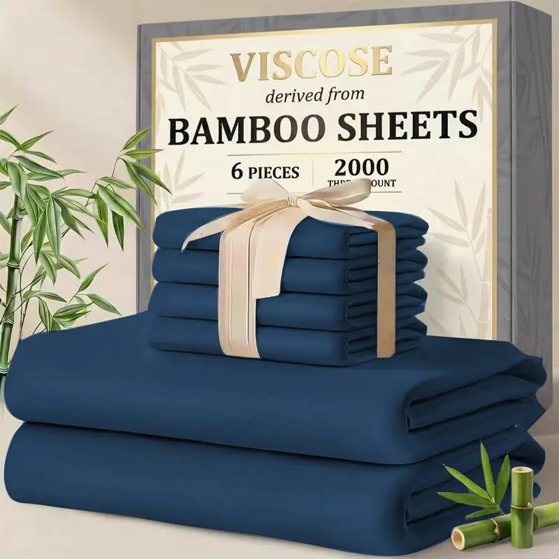 MUXHOMO 4/6pcs Bamboo Sheet Set - 1660TC Silky Soft High Weave Luxurious Bed Sheet, 16-in Deep Pocket Hugs Mattress, Breathable All-Season, Queen Size, Multiple Sizes for Adults