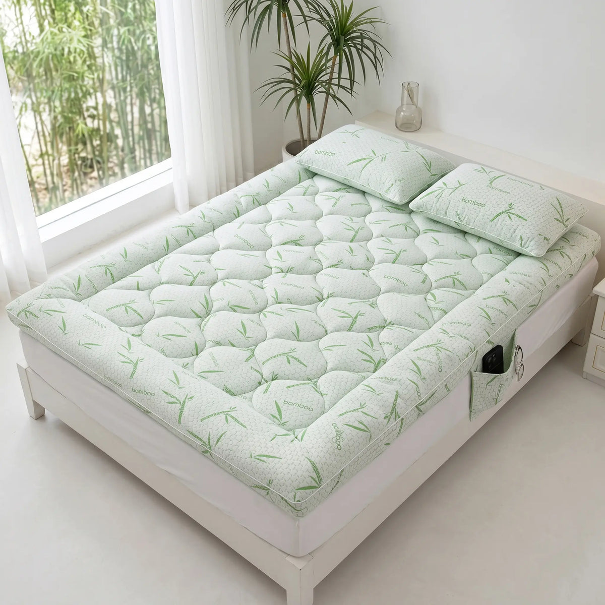 1PC Bamboo Mattress Topper, Extra Thick Cooling Pillow Top, Deep Pocket 6-18 Inch, Breathable Pressure Relief Bed Pad, Machine Washable for Luxury Sleep summerwins kid adult family bamboo topper mattress