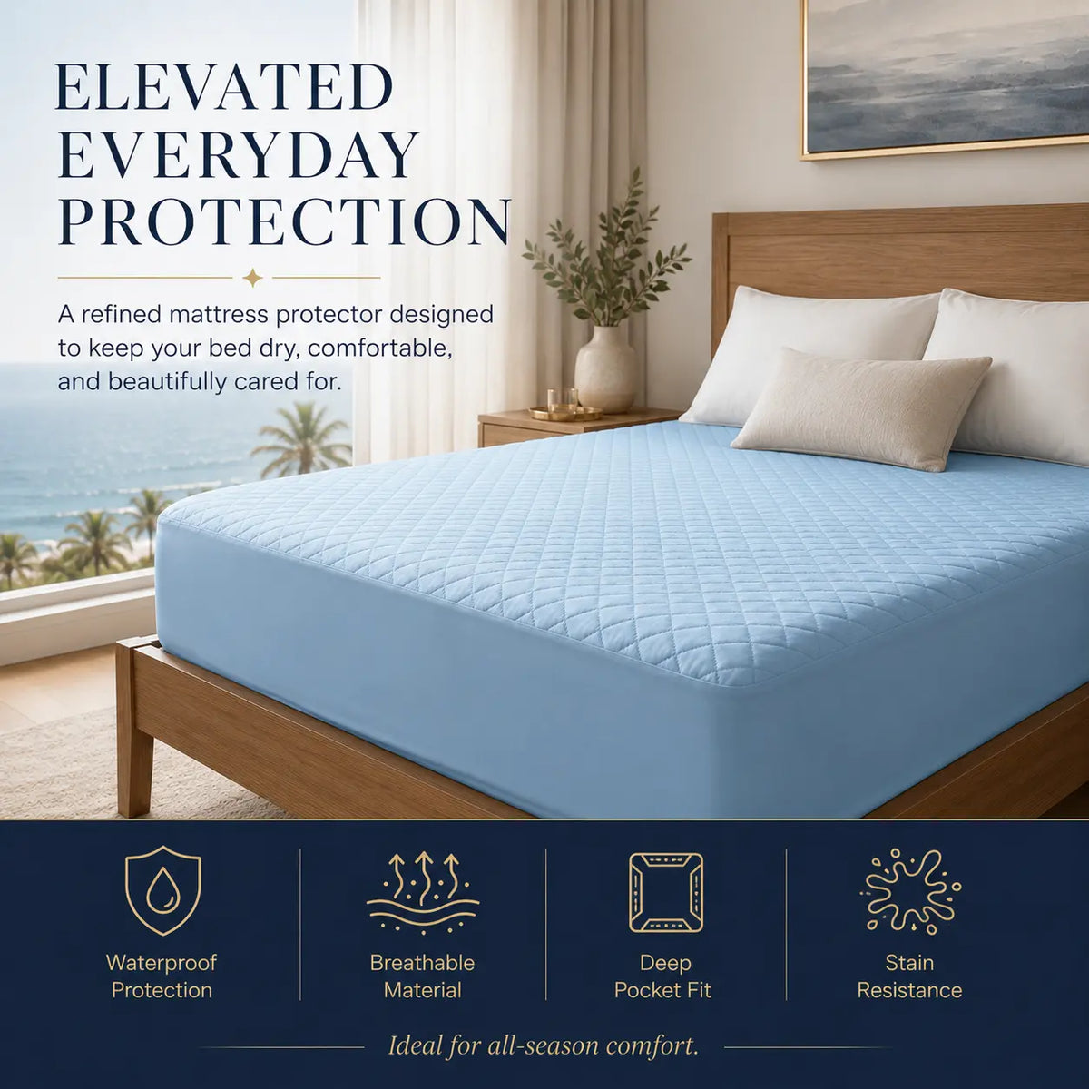 1PC Waterproof Mattress Pad (No Pillowcase & Pillow), Soft Skin-Friendly Stain-Resistant Wrinkle-Free with Deep Pocket, Ideal for Home & Dorm sheet protector  bed sheet set