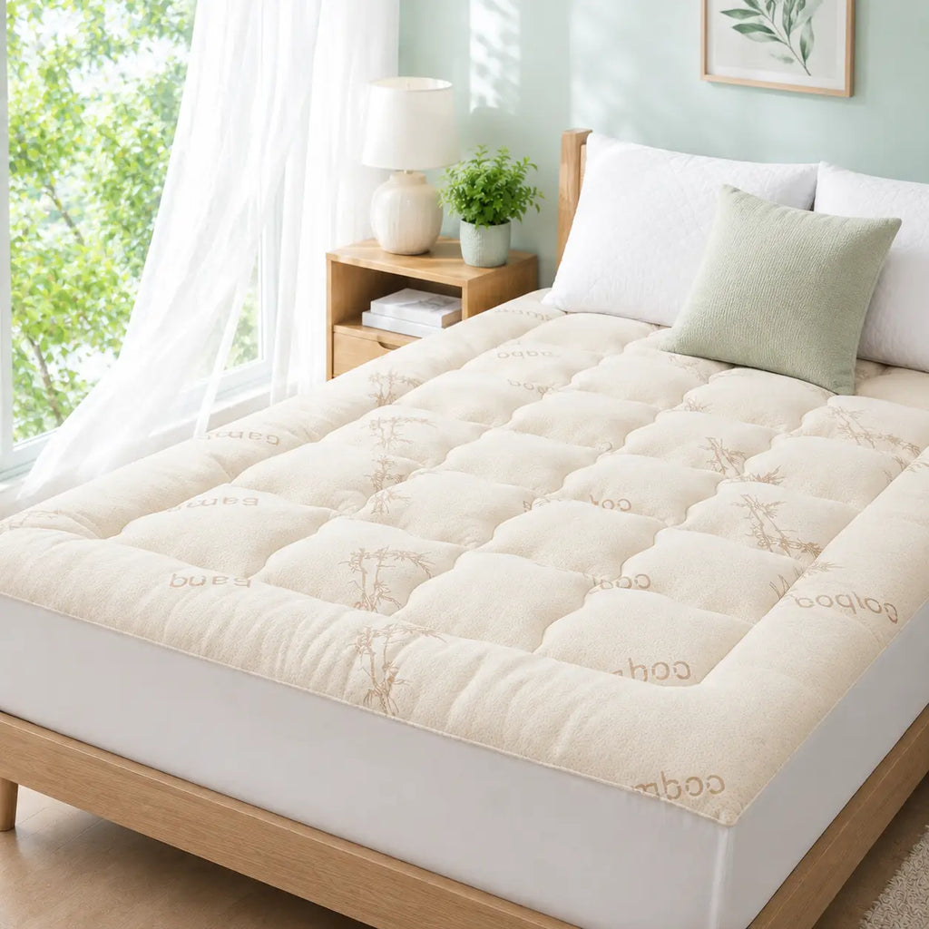 Bamboo Mattress Topper for Hot Sleepers – 360 ° Deep Pocket Fits 18" Bed, Premium Filling, Gently Enveloping Cloud Soft, Machine Washable summerwins summer cooling