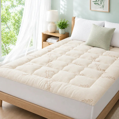 Bamboo Mattress Topper for Hot Sleepers – 360 ° Deep Pocket Fits 18" Bed, Premium Filling, Gently Enveloping Cloud Soft, Machine Washable summerwins summer cooling