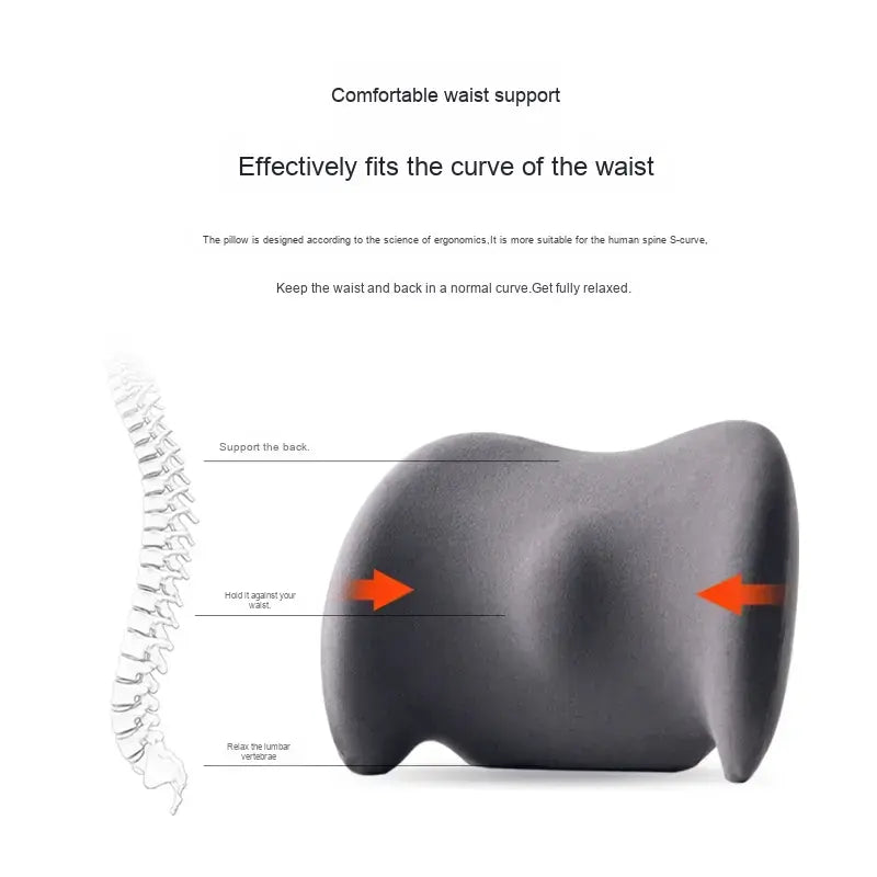 【NewYear2026】Contoured Durable Supportive Memory Foam Lumbar Support Pillow with Strap - Pressure-Distributing, Fits Car & Chair, Pain Relief Ergonomic Cushion for Car Interior Accessories, Office Chair (Black)