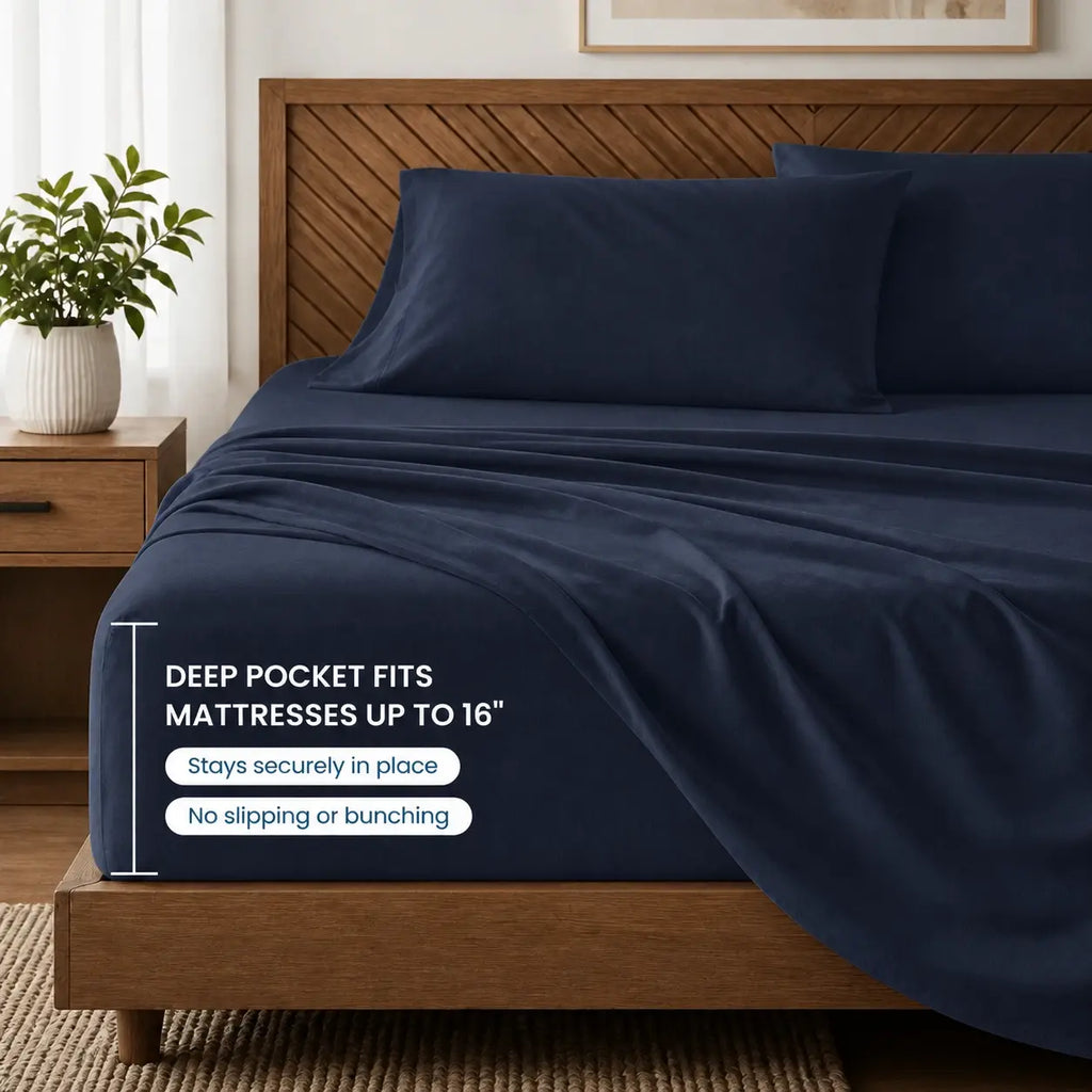 Jollyvogue Bamboo Sheet Set, 3/4 Pc Bedding Set with 16-Inch Deep Pockets, Lightweight, Ultra-Cooling, Hotel-Luxury Fitted Sheets, Soft, Wrinkle-Free & Fade-Resistant, Includes Pillowcases, Gift for Her, Mom & Family