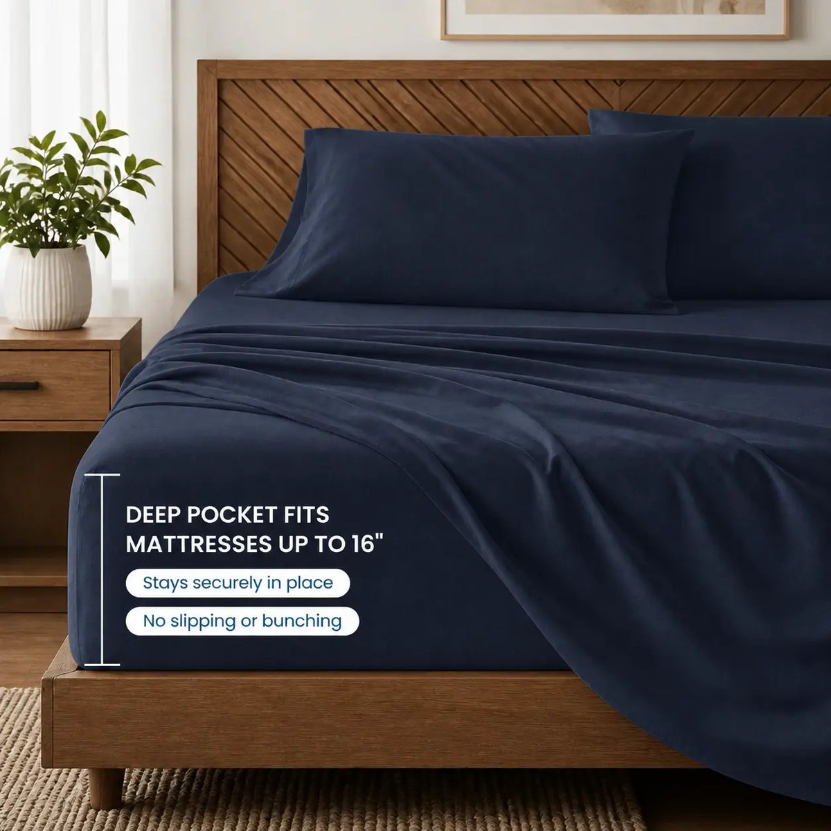 Jollyvogue Bamboo Sheet Set, 3/4 Pc Bedding Set with 16-Inch Deep Pockets, Lightweight, Ultra-Cooling, Hotel-Luxury Fitted Sheets, Soft, Wrinkle-Free & Fade-Resistant, Includes Pillowcases, Gift for Her, Mom & Family