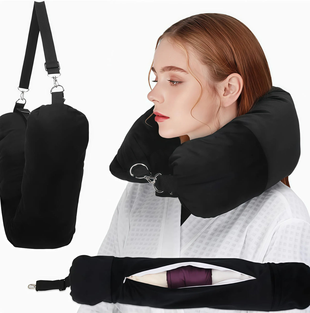 Unisex 2-in-1 U-Shape Soft Velvet Ergonomic Neck Rest Cushion with Crossbody Bag - Convenient Travel Accessory for Airplanes/Cars - Sohochic Fashion Accessory
