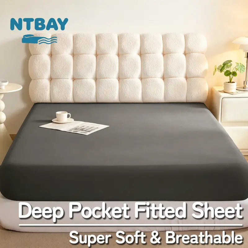 NTBAY Fitted Bed Sheet - Deep Pocket Fit Soft Comfy Bedding, Brushed Microfiber Breathable Wrinkle-Free Cover, All-Around Elastic Stays in Place, No Shrink, Chlorine-Free Bleach Safe, Tumble Dry Low, Oeko-Tex Certified