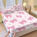 Sweet Gradient All-Over Print Bow Fitted Sheet Set, Includes 1 Fitted Sheet & 2 Coreless Pillowcases, Soft And Breathable Deep Pocket Mattress Cover, Teenage Girls’ Macaron-Style Bedding Set, Cream INS Girly Bedroom Decor, Soft Comfy Bedding