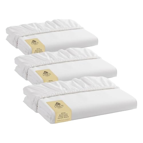 Linen Home Queen Size Fitted Sheet only 100% Cotton Percale, White