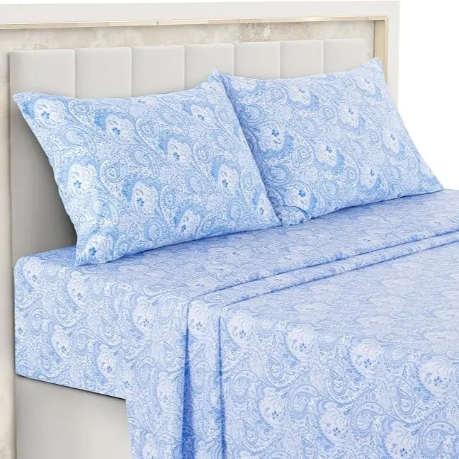 LDC Lux Decor Collection 4-Piece Soft Breathable Decorative Bedsheet Set - 16" Deep Pocket, Floral Bedding, Embroidered Pillowcases, Quatrefoil Design, Fade-Resistant for Long Use, Breathable Warm, Fits Queen/King/California King