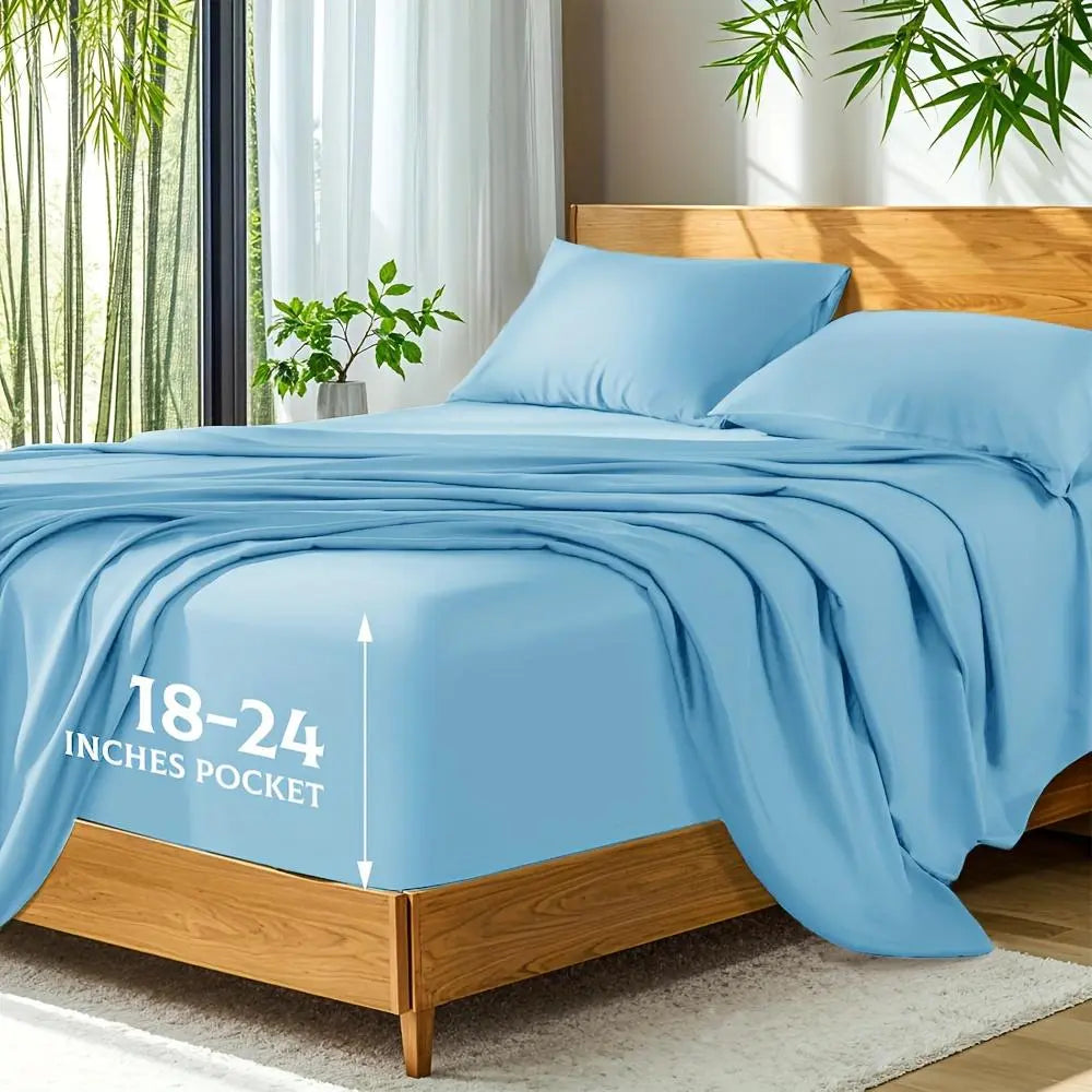 Soft Bamboo Sheets Twin/Full/Queen/King Size - Cooling Bamboo Bed Sheets for Hot Sleepers, Breathable & Moisture Wicking, Hotel Luxury Bedding Set with Deep Pockets