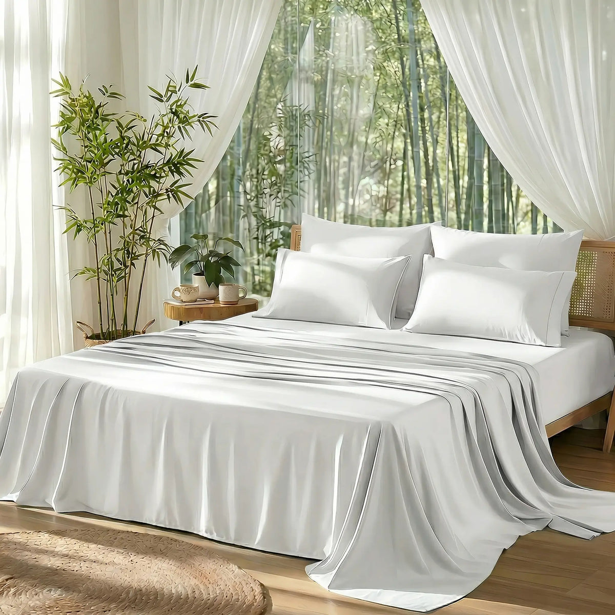 【Memorial Day Deals】Bamboo-Derived Sheet Set – 3/4-Piece Breathable, Hotel-Style Ultra-Soft, 16" Deep Pocket, Wrinkle-Resistant & Fade-Resistant bed accessories natural fabric springglowup