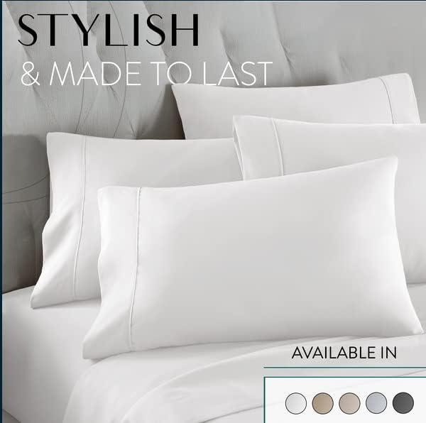 Danjor Linens Bed Sheet Set Queen Size for Hot Sleepers, Hotel Premium Sheets with 4 Pillowcases, Lightweight Brushed Microfiber Deep Pockets, Breathable Cooling 6 Piece Bedding Sets, White