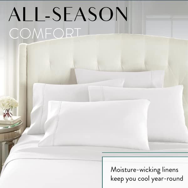 Danjor Linens Bed Sheet Set Queen Size for Hot Sleepers, Hotel Premium Sheets with 4 Pillowcases, Lightweight Brushed Microfiber Deep Pockets, Breathable Cooling 6 Piece Bedding Sets, White