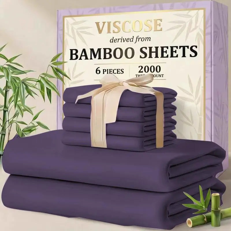 MUXHOMO 4/6pcs Bamboo Sheet Set - 1660TC Silky Soft High Weave Luxurious Bed Sheet, 16-in Deep Pocket Hugs Mattress, Breathable All-Season, Queen Size, Multiple Sizes for Adults