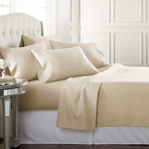 Danjor Linens Bed Sheet Set Queen Size for Hot Sleepers, Hotel Premium Sheets with 4 Pillowcases, Lightweight Brushed Microfiber Deep Pockets, Breathable Cooling 6 Piece Bedding Sets, White