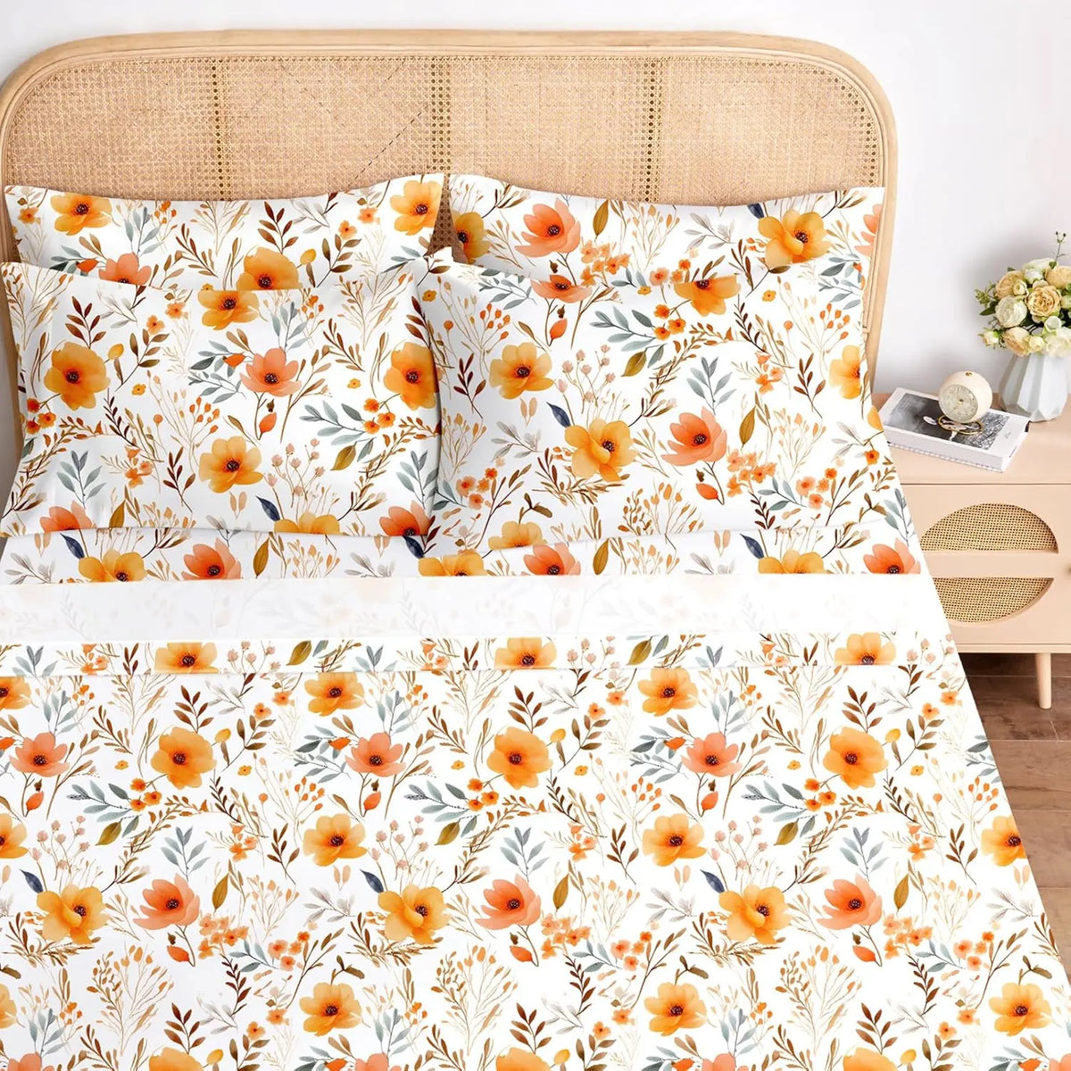 Queen Sheet Set 6 Pieces ,Cottage Core Botanical Patterned Sheets, Victorian Flower Microfiber Bedding Decor