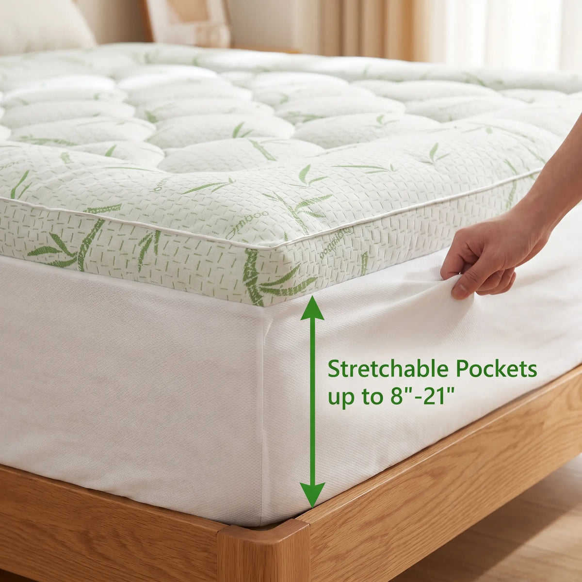 1PC Bamboo Mattress Topper, Extra Thick Cooling Pillow Top, Deep Pocket 6-18 Inch, Breathable Pressure Relief Bed Pad, Machine Washable for Luxury Sleep summerwins kid adult family bamboo topper mattress