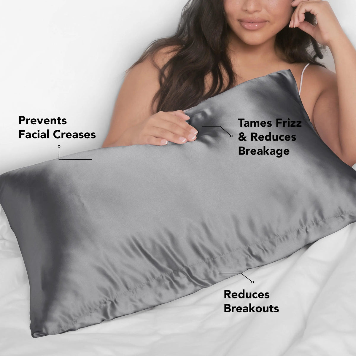 Kitsch Satin Pillowcase with Zipper for Hair & Skin, Softer Than Silk Pillow Cases, Wrinkle-Free, Smooth and Cooling Satin Pillow Covers, King Size 19"x36", Charcoal