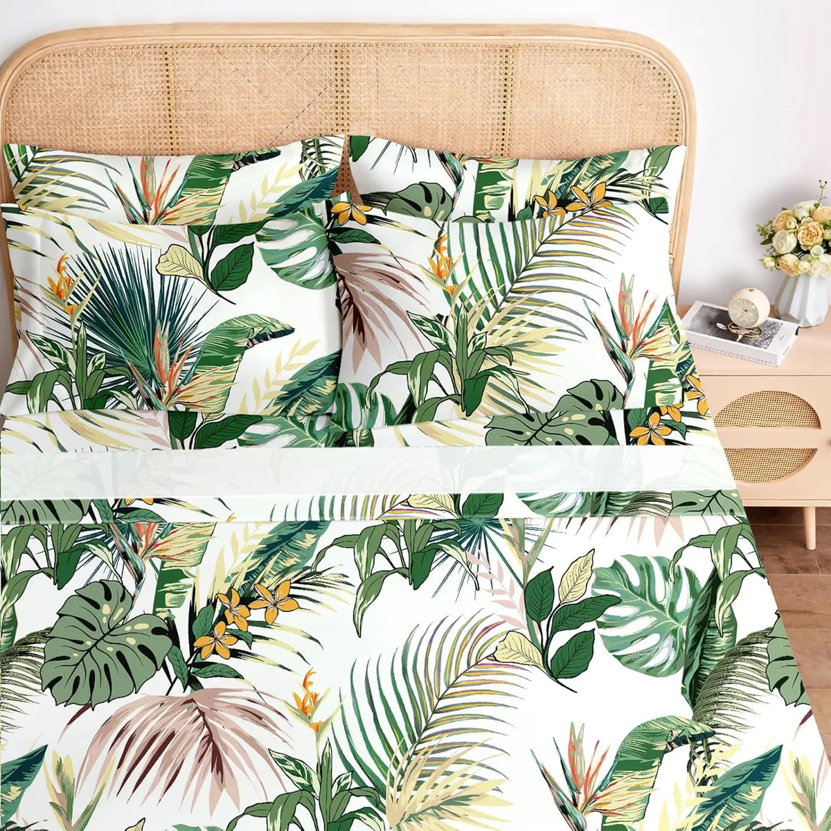 Queen Sheet Set 6 Pieces ,Cottage Core Botanical Patterned Sheets, Victorian Flower Microfiber Bedding Decor