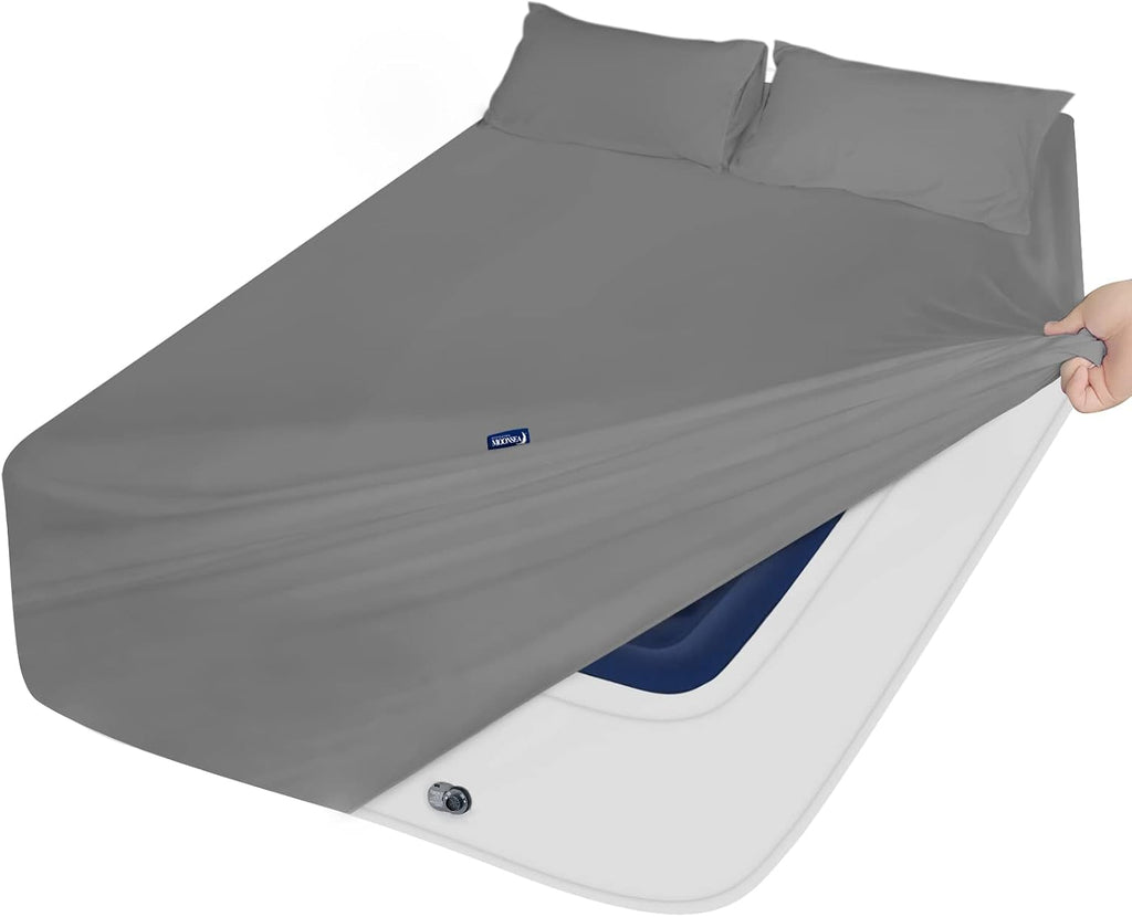Moonsea Extra Deep Pocket Queen Sheet Sets for Air Mattress - Deep Pocket Sheets Queen Size Sets - Sheets with Pocket on Side - Easily Fits Extra Deep 16 in to 24 in Pillow Top Air Mattress (Grey)