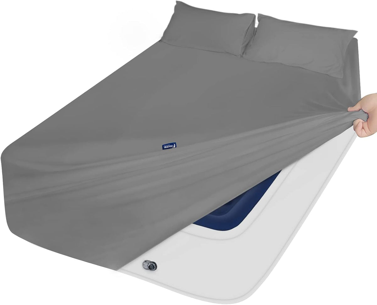 Moonsea Extra Deep Pocket Queen Sheet Sets for Air Mattress - Deep Pocket Sheets Queen Size Sets - Sheets with Pocket on Side - Easily Fits Extra Deep 16 in to 24 in Pillow Top Air Mattress (Grey)
