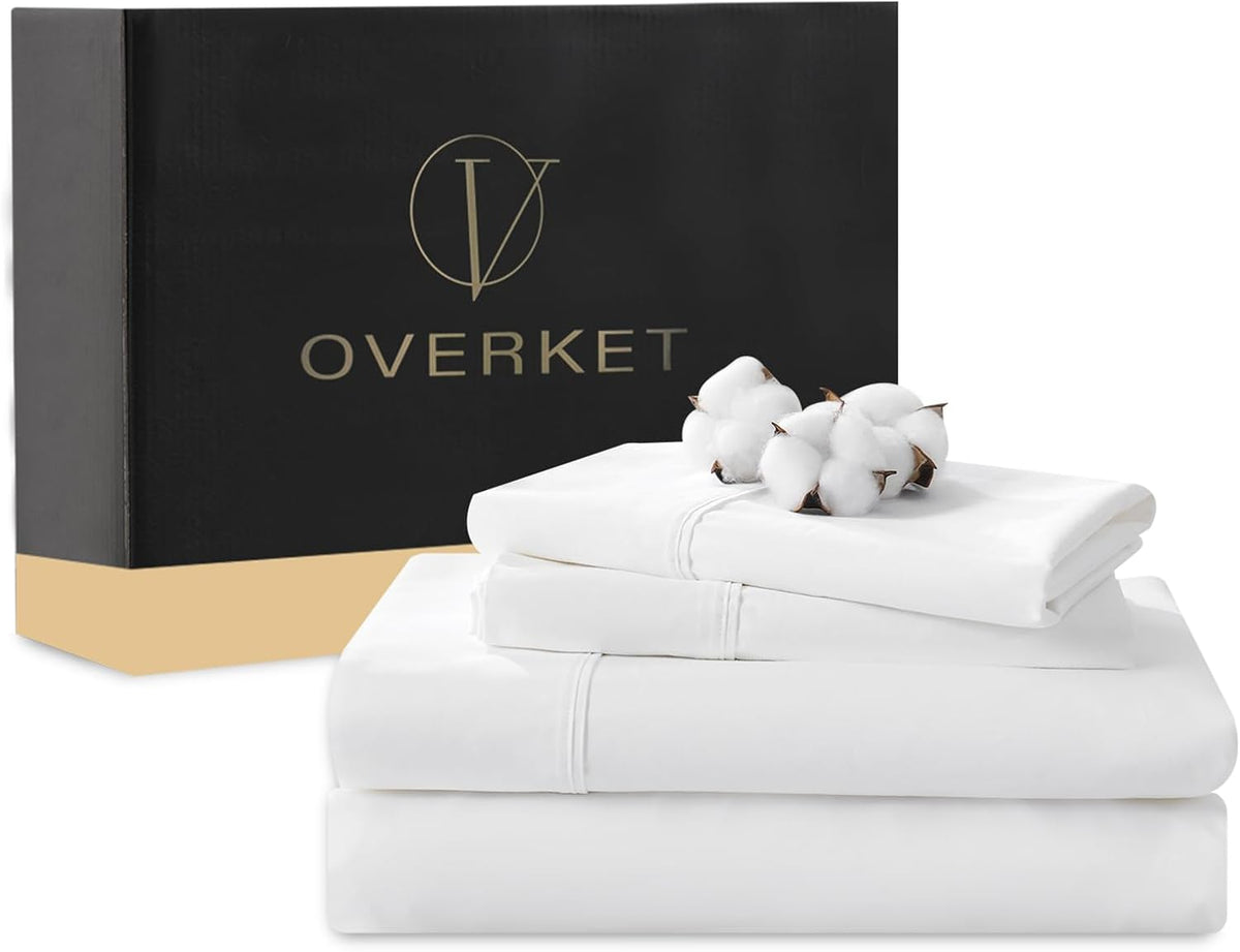 1000 Thread Count Egyptian Cotton Sheets Queen Size Set 4PCS Sateen Weave Soft Breathable 16-Inch Deep Pocket（Queen,White）