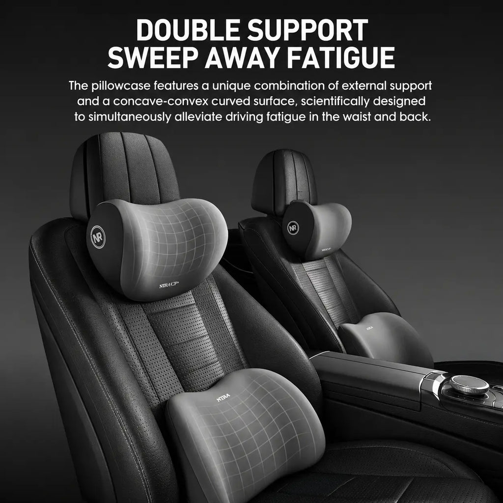 Orthopedic Memory Foam Headrest & Lumbar Pillow Set - Adjustable Padded Supportive Backrest with Strap Secure, Travel Neck Cushion for Office/Cars, Reduces Neck Tension & Lumbar Relief, Stays Steady During Drives