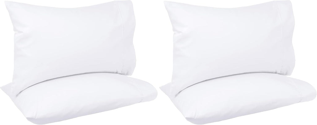 Amazon Basics 400 Thread Count Soft 100% Cotton Pillow Cases, Wrinkle Resistant, Sateen Weave, King Size, 40" x 20", Machine Washable, White, Set of 2, Pillows Not Included