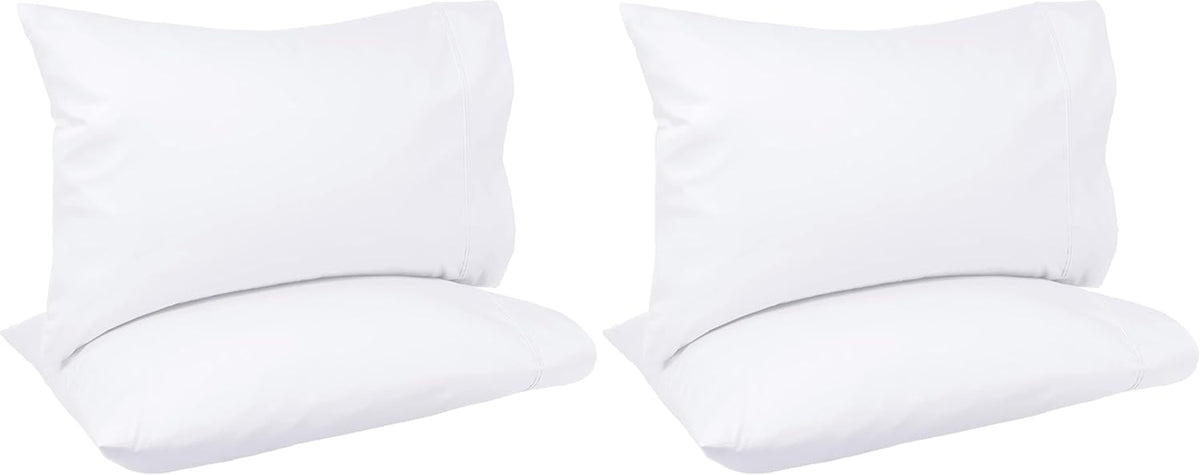 Amazon Basics 400 Thread Count Soft 100% Cotton Pillow Cases, Wrinkle Resistant, Sateen Weave, King Size, 40" x 20", Machine Washable, White, Set of 2, Pillows Not Included