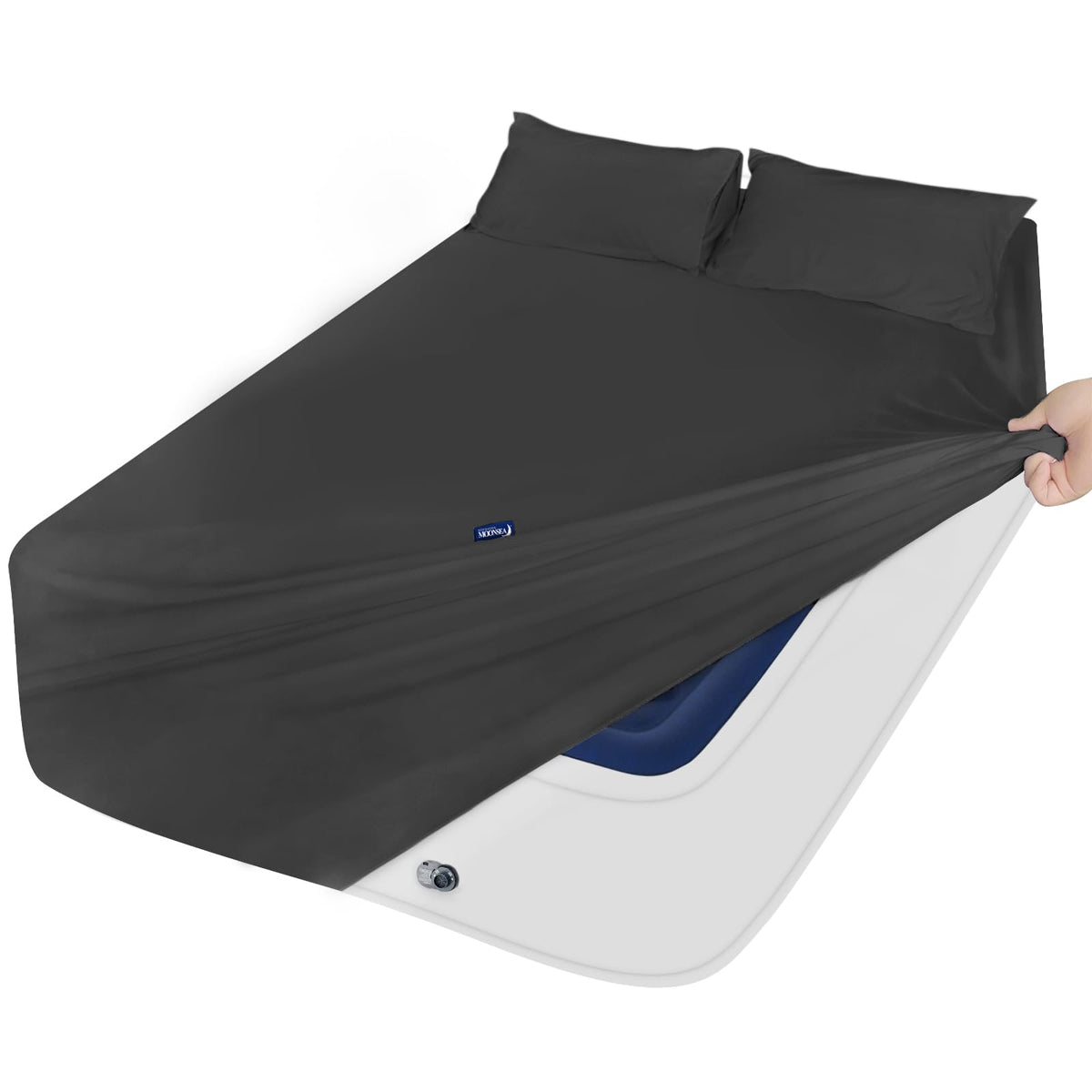 Moonsea Extra Deep Pocket Queen Sheet Sets for Air Mattress - Deep Pocket Sheets Queen Size Sets - Sheets with Pocket on Side - Easily Fits Extra Deep 16 in to 24 in Pillow Top Air Mattress (Grey)
