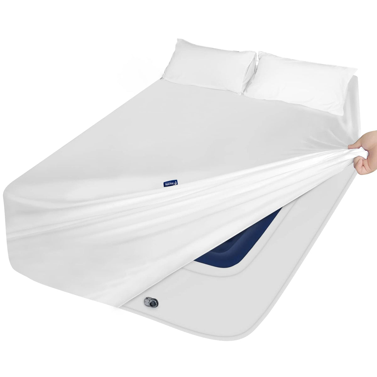 Moonsea Extra Deep Pocket Queen Sheet Sets for Air Mattress - Deep Pocket Sheets Queen Size Sets - Sheets with Pocket on Side - Easily Fits Extra Deep 16 in to 24 in Pillow Top Air Mattress (Grey)