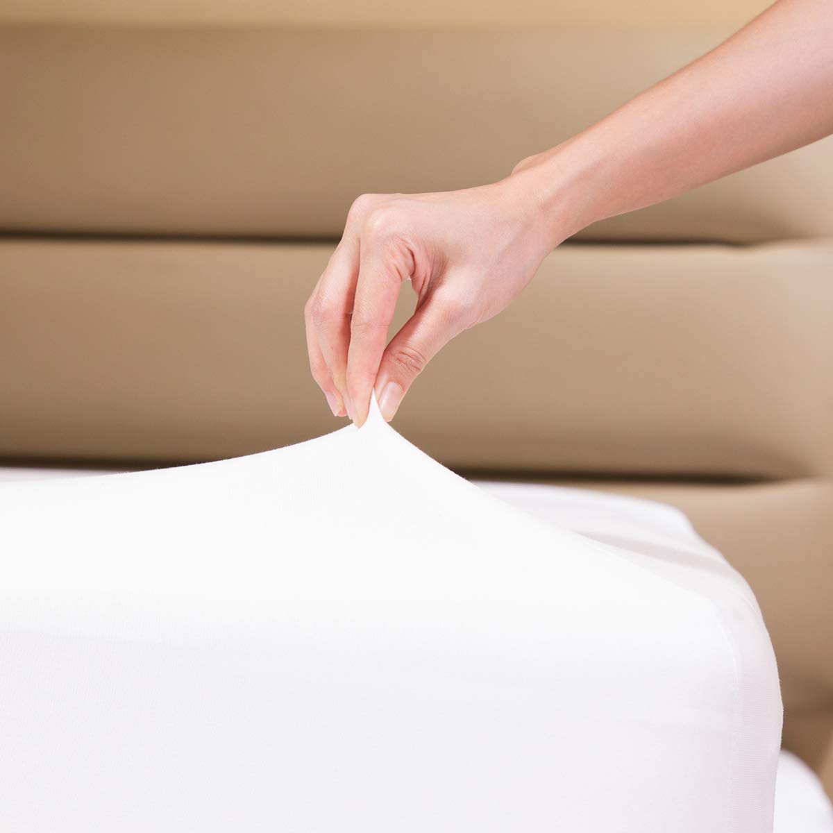 Fitted Sheet- COSMOPLUS King Fitted Sheet Only（No Flat Sheet or Pillow Shams）,4 Way Stretch Micro-Knit,Snug Fit,Wrinkle Free,for Standard Mattress and Air Bed Mattress from 8” Up to 14”,Beige