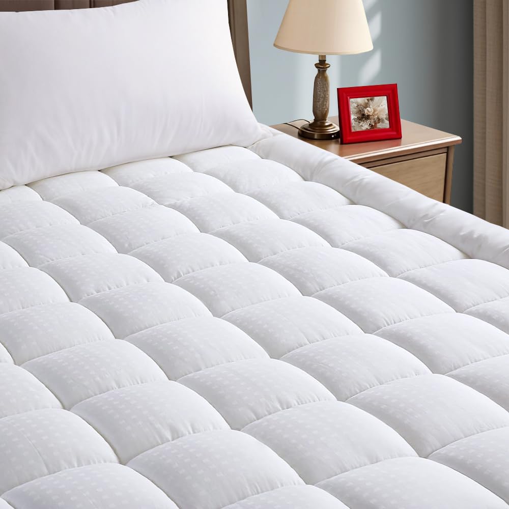 EASELAND Queen Size Mattress Pad Cotton Pillow Top Mattress Topper White