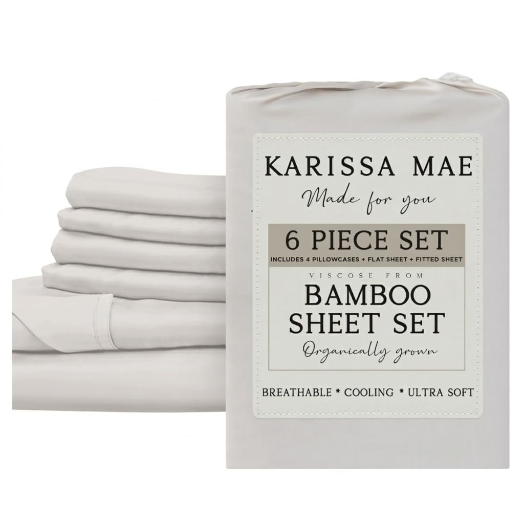 KARISSA MAE 7 Piece Luxury Bamboo Viscose Split King Sheets, FSC Certified