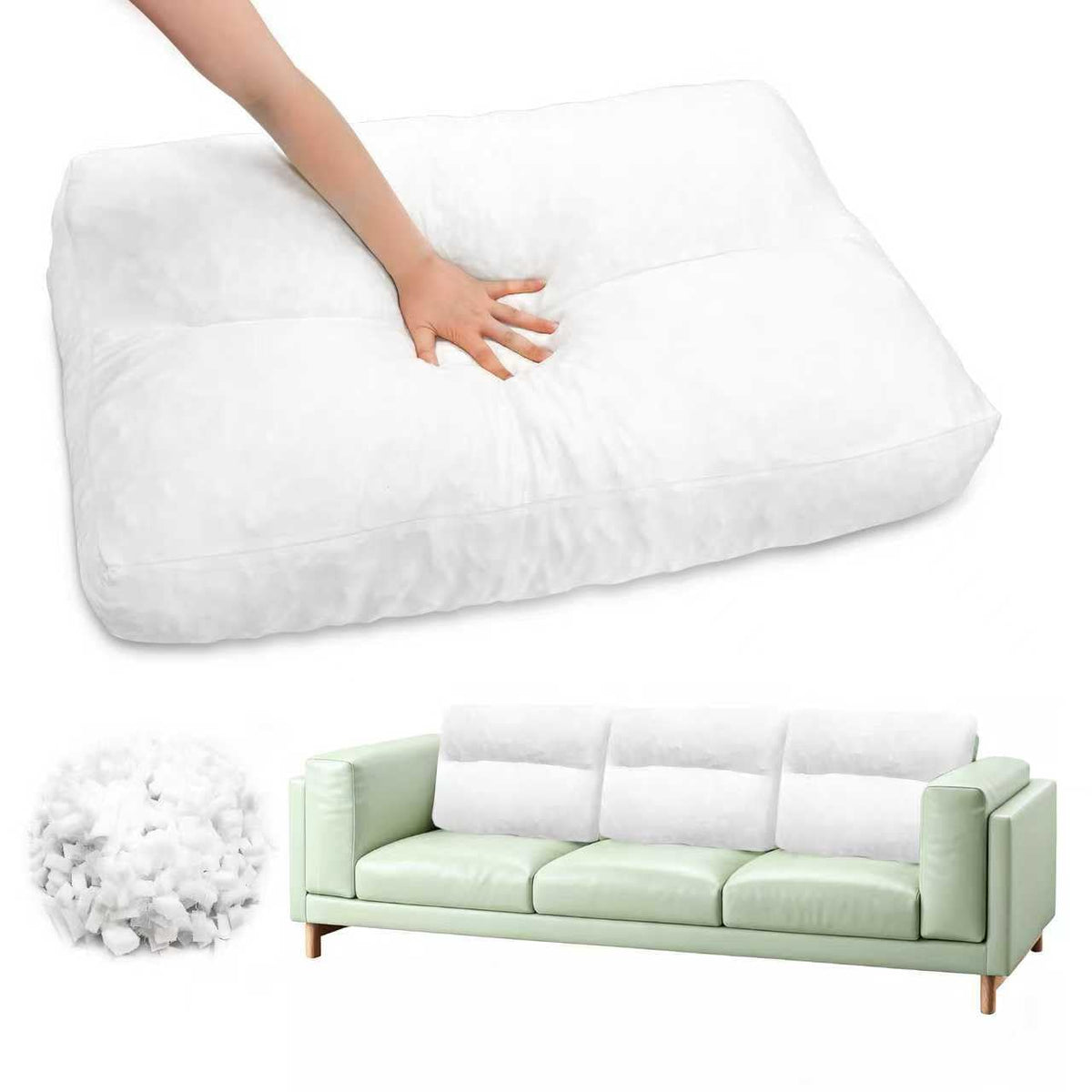 JZHLLA Shredded Foam Sofa Back Cushions Replacement Fluffy Memory Sponge Couch Pillow with Quilted Design 31x18x5 Inch Lumbar Support Pillow for Sofa Bed Floor