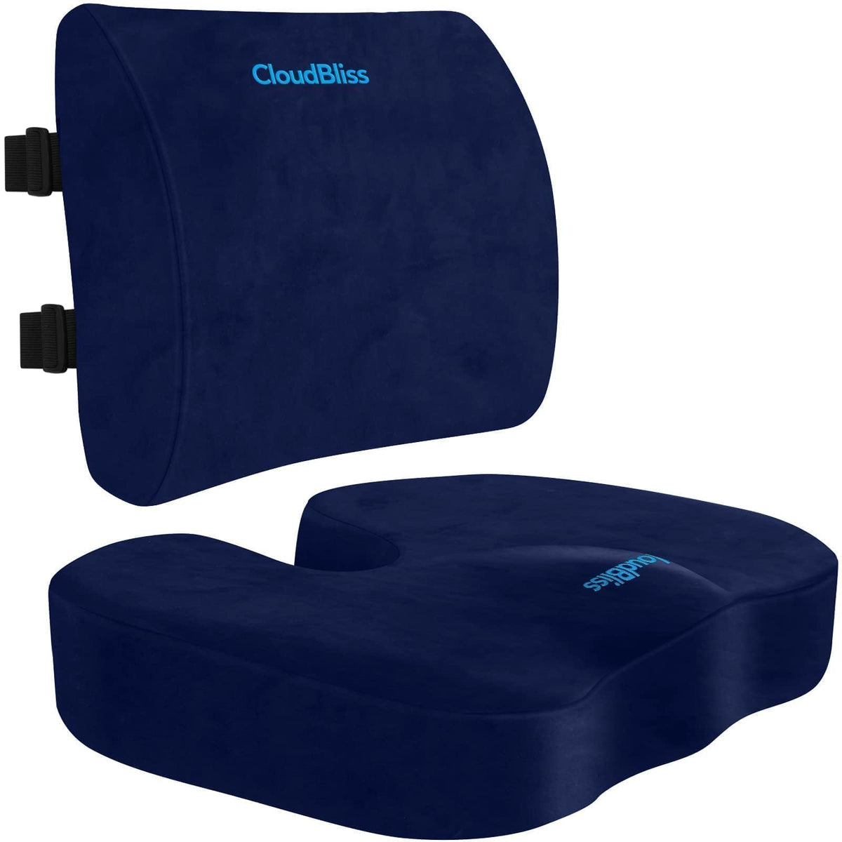 CloudBliss Ergonomic Seat Cushion & Lumbar Support Pillow Set, Black,Large