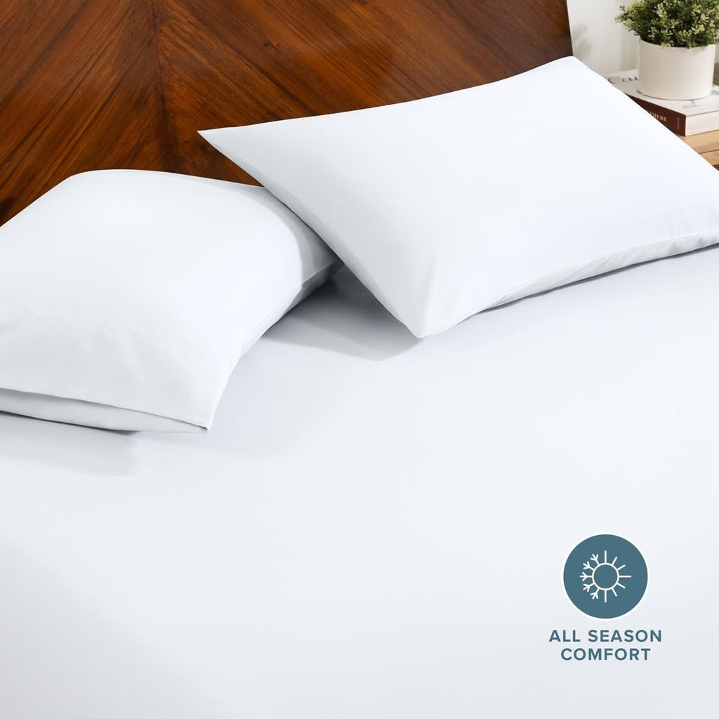Bare Home Fitted Sheet + Pillowcase Set - Luxury 1800 Ultra-Soft Microfiber - Double Brushed - Deep Pockets - Easy Fit - Fitted Sheet and Pillowcases (Queen, White)