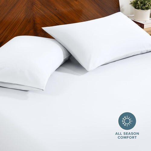 Bare Home Fitted Sheet + Pillowcase Set - Luxury 1800 Ultra-Soft Microfiber - Double Brushed - Deep Pockets - Easy Fit - Fitted Sheet and Pillowcases (Queen, White)